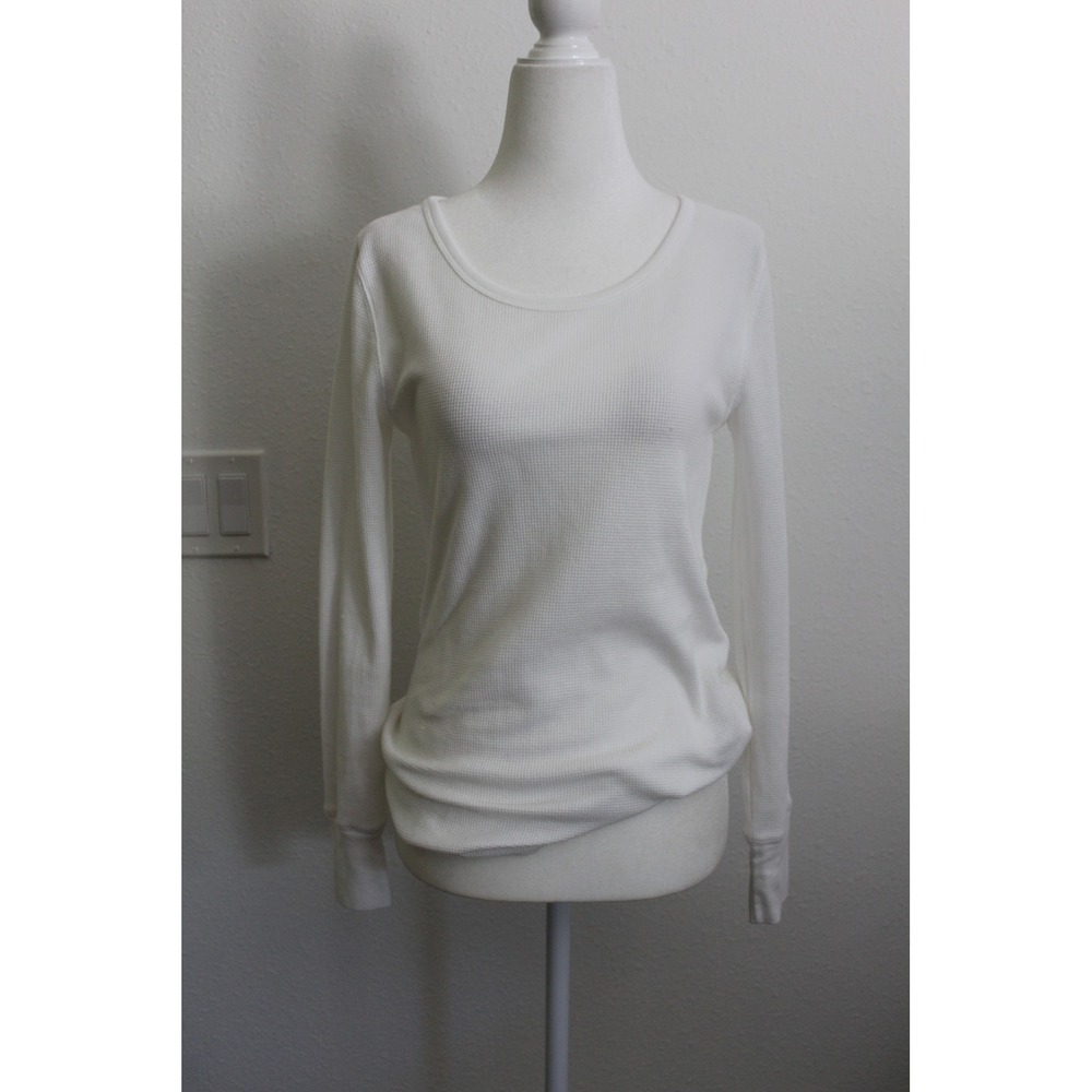 Old Navy Women's White Waffle Knit Thermal Long Sleeve Scoop Neck Top Size S